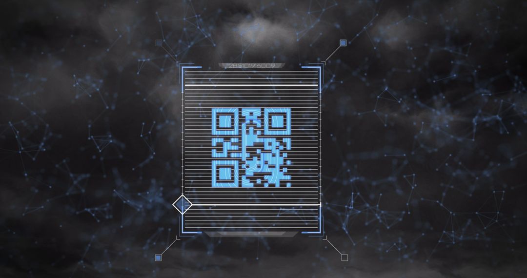 Digital QR Code and Network Connections in Stormy Cloudy Background