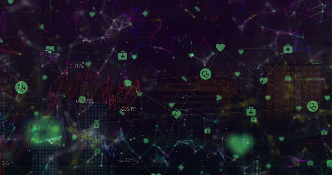 Abstract Network Concept with Icons on Dark Background