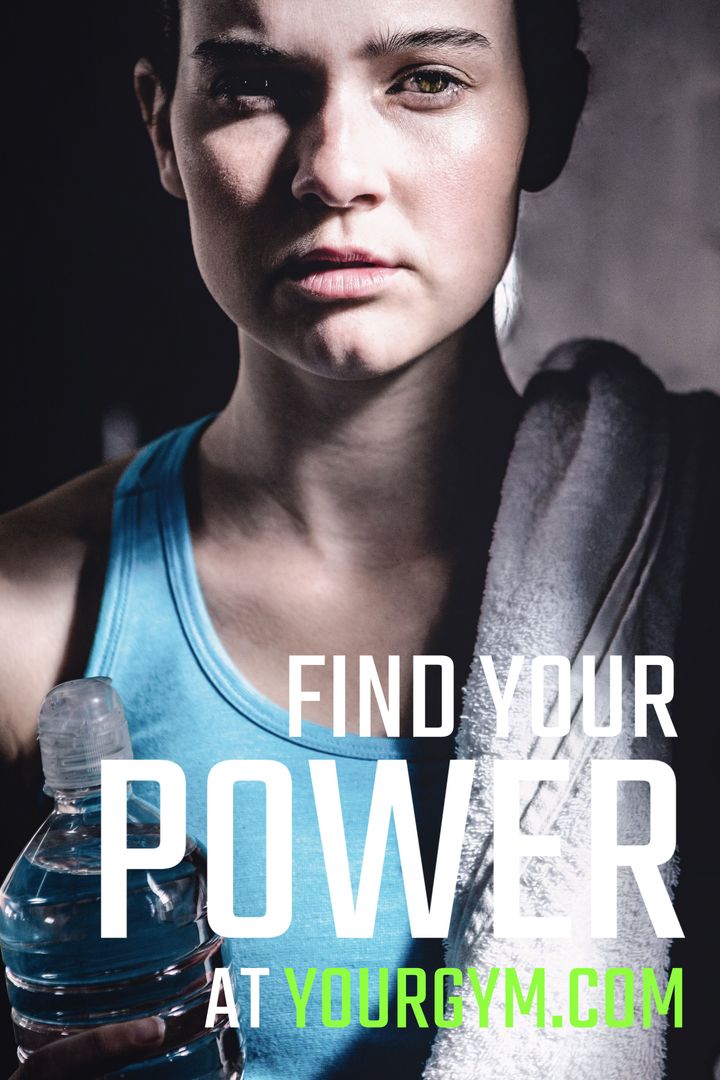 Determined Woman Holding Water Bottle for Gym Motivation