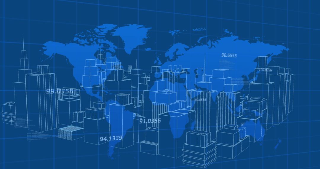 3D Digital Cityscape Overlay on Global Map with Data Visualization