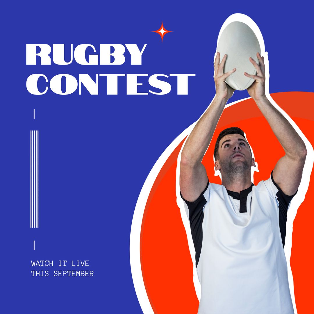 Rugby Player Holding Ball Promoting Live September Contest - Download Free Stock Templates Pikwizard.com