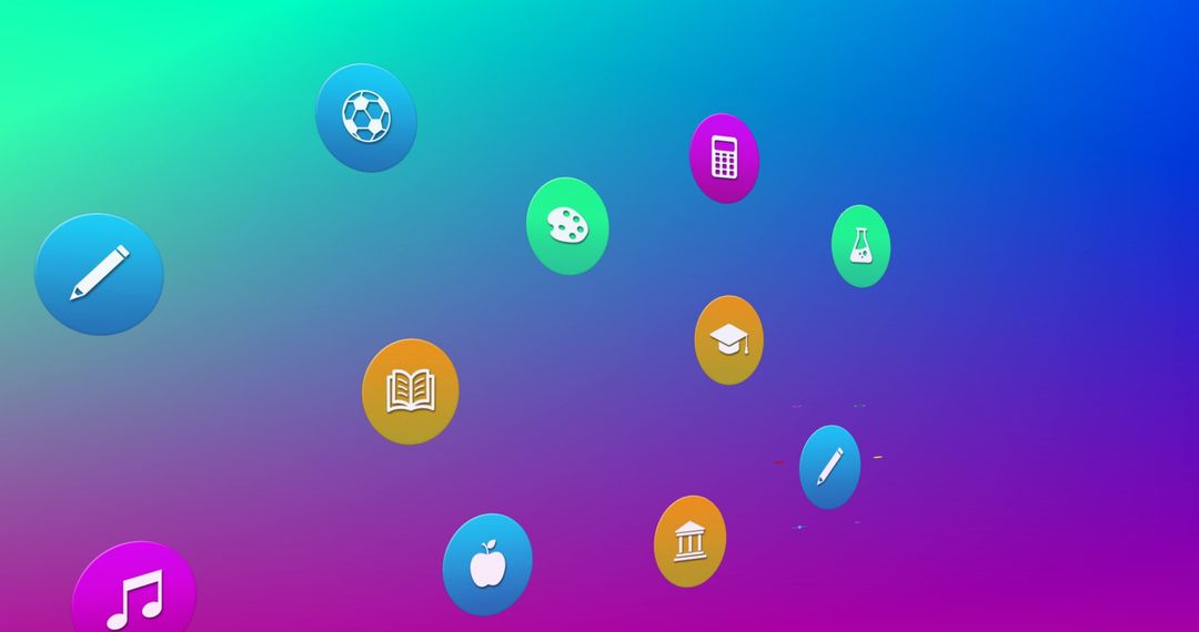 Colorful Educational and Hobbies Icons on Gradient Background