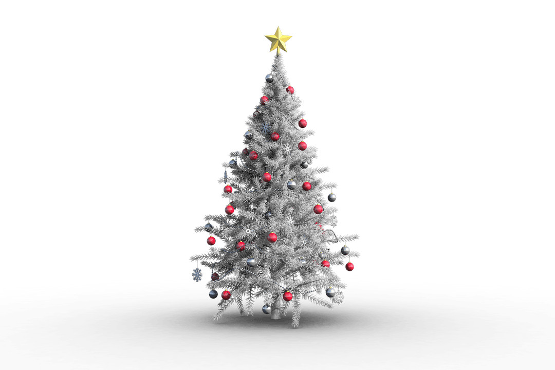 Transparent White Christmas Tree with Red and Silver Baubles