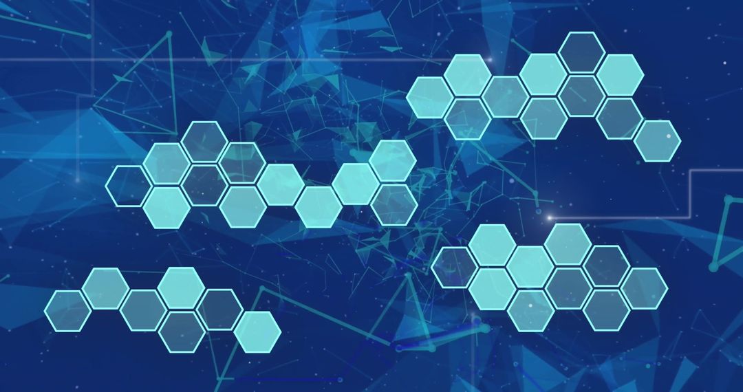 Hexagonal Design with Abstract Connections on Blue Background