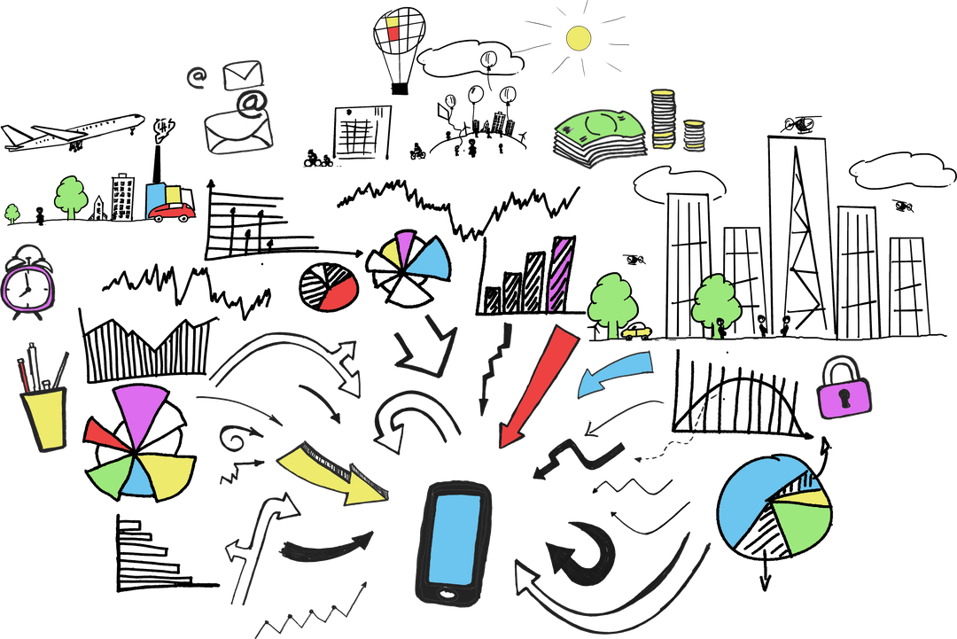 Transparent Digital Illustration with Smartphone and Business Elements