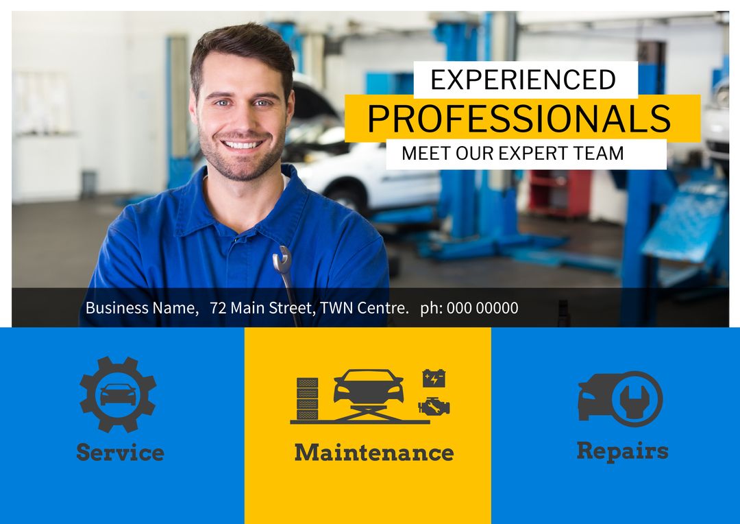 Automotive Services Promotion with Confident Mechanic Showcase