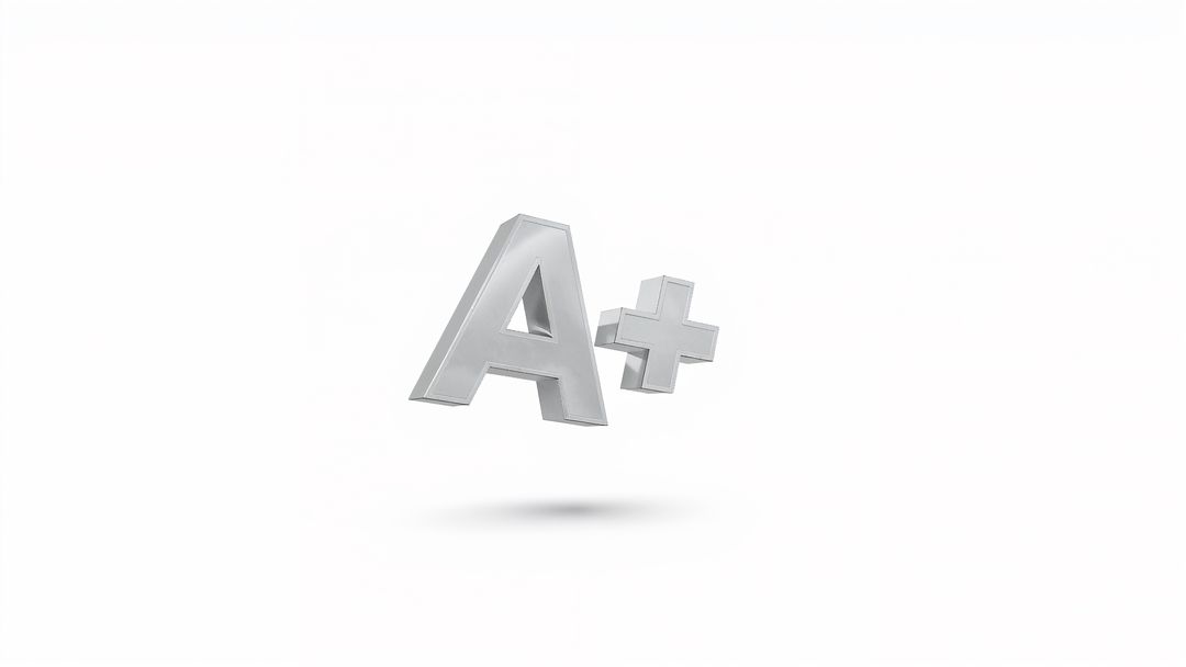 Floating Metallic A+ Symbol on White Background