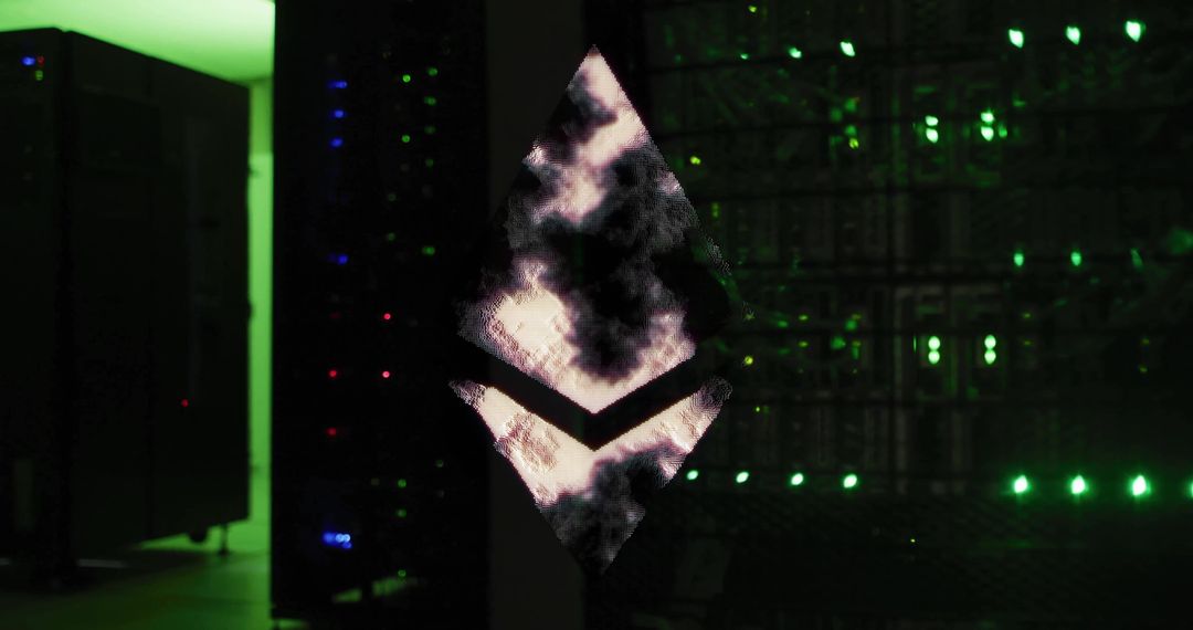 Blockchain Technology Symbol with Servers in Data Center