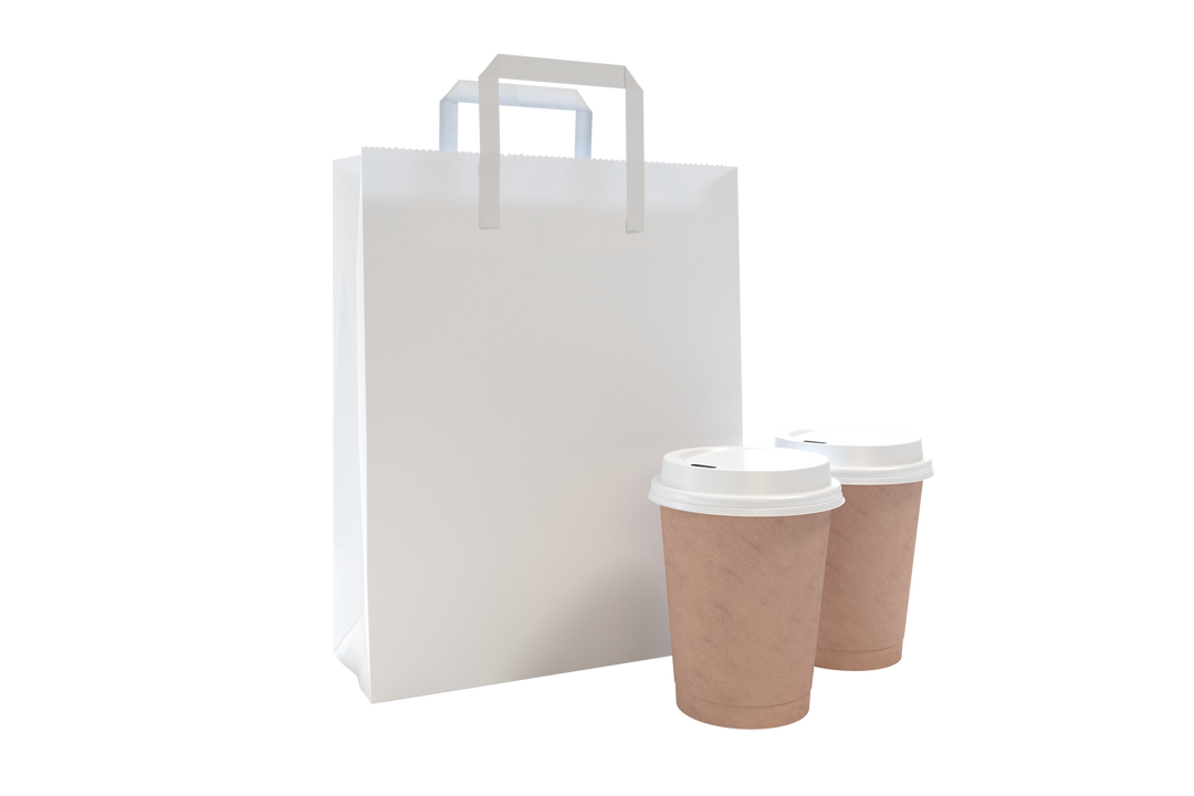 Transparent White Bag and Takeaway Cups Isolated on Clear Background - Download Free Stock Images Pikwizard.com