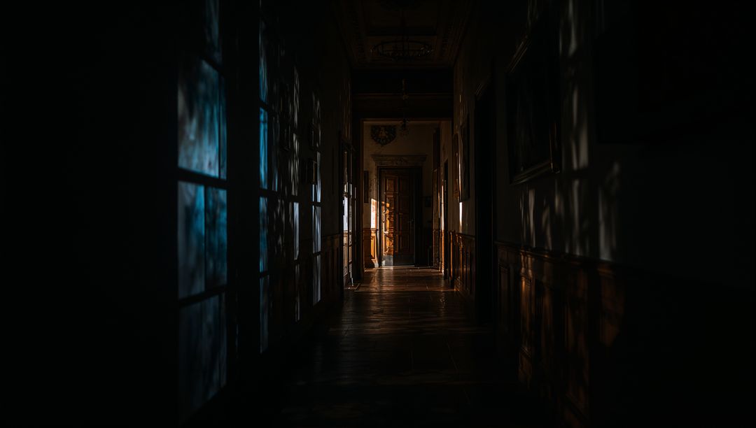 Vintage Mansion Hallway Illuminated by Sunlight