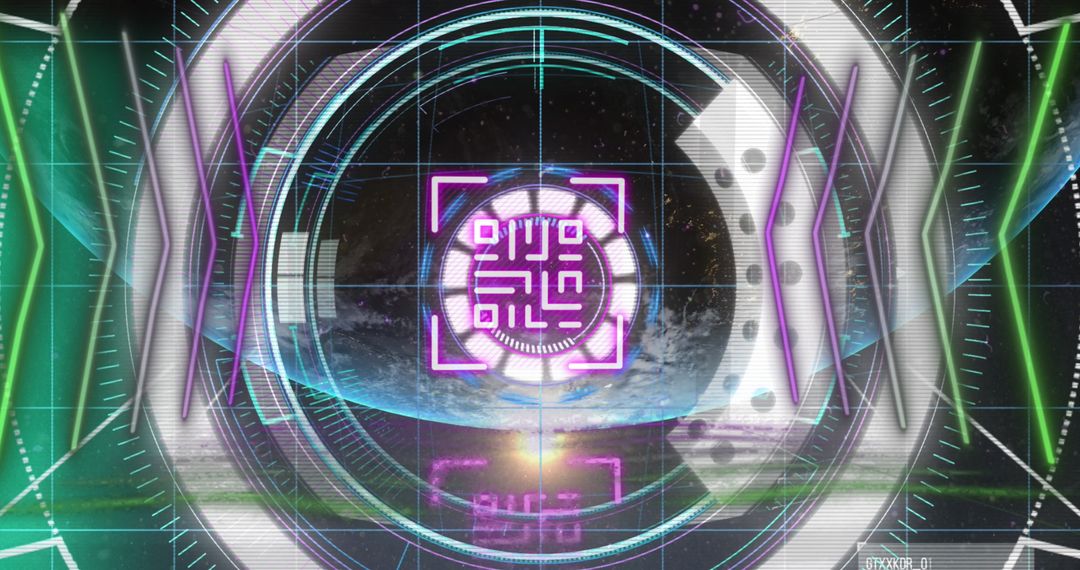 Futuristic QR Code Interface with Digital Scope