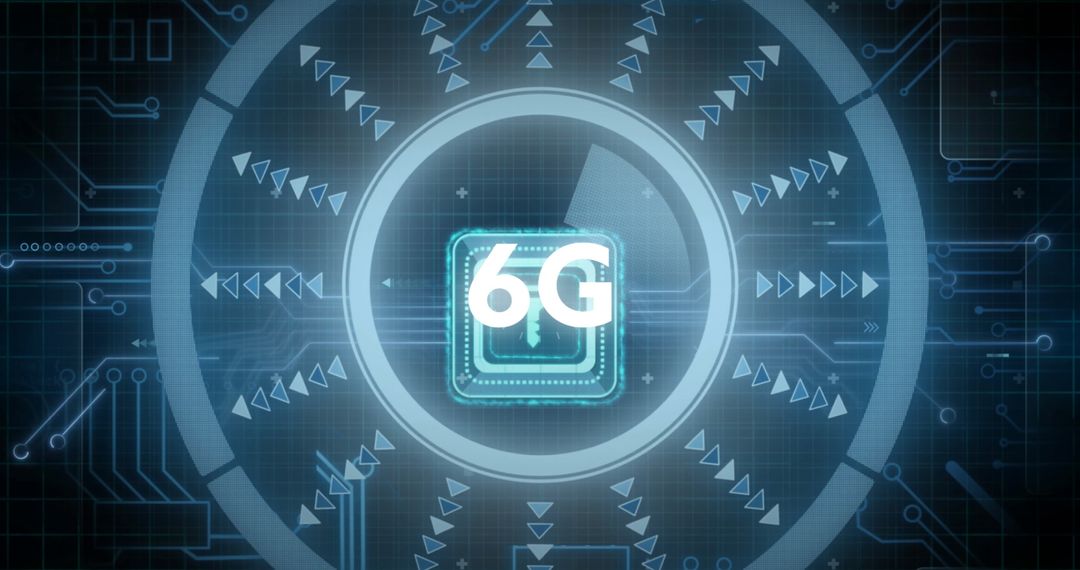 6G Digital Connection Art with Technology Grid Background