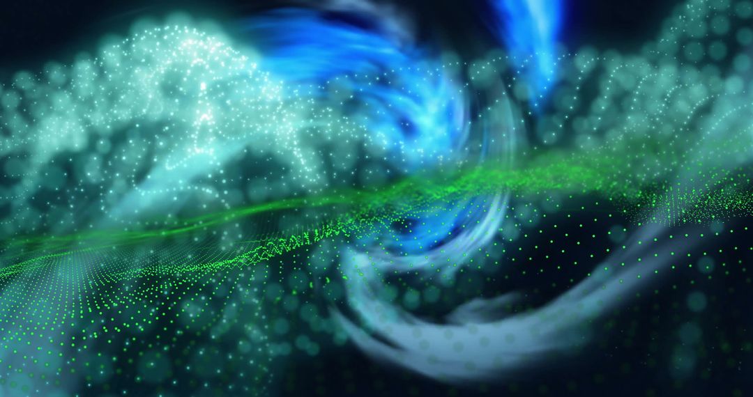 Blue and Green Digital Data Waves on Black Background