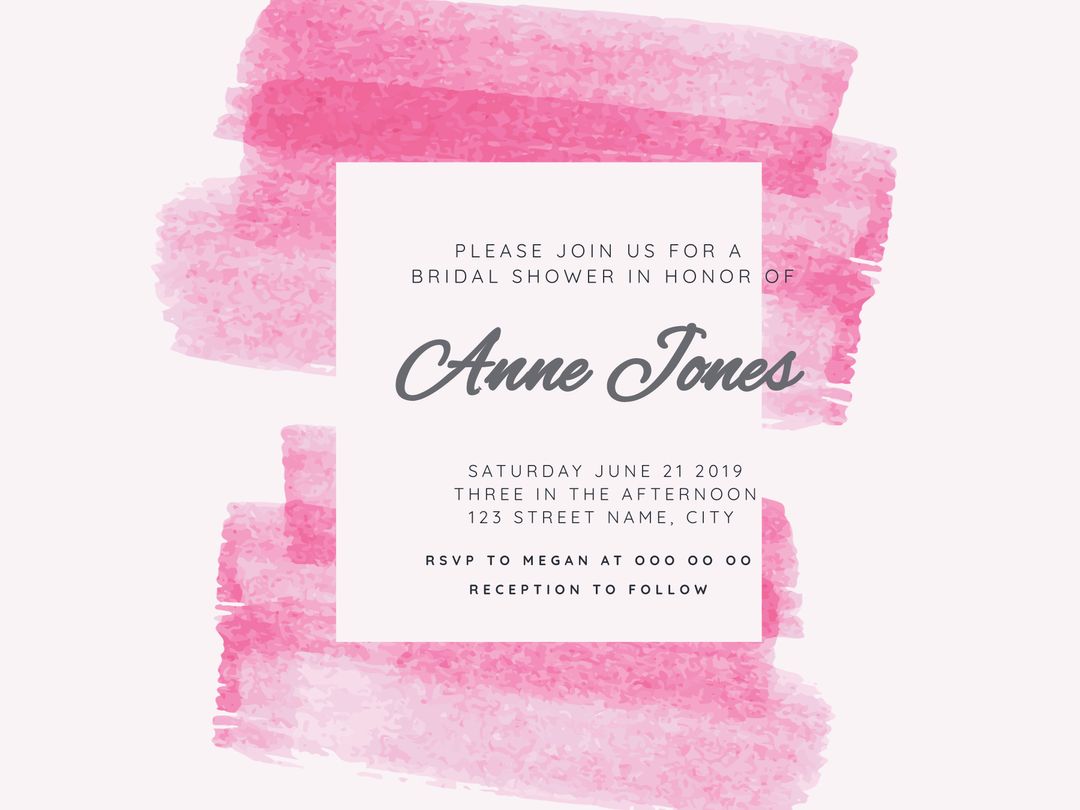 Elegant Watercolor Invitation with Pink Brush Strokes - Download Free Stock Templates Pikwizard.com