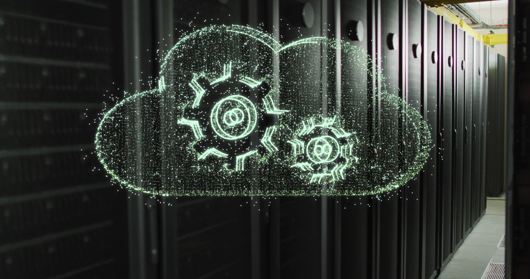Digital Cloud Technology with Cogs Over Server Background