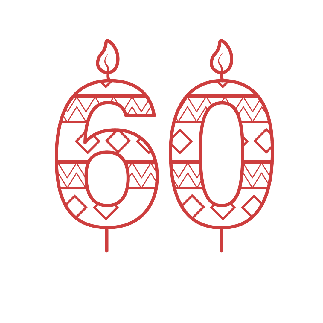 Decorative Number 60 with Flames on Transparent Background