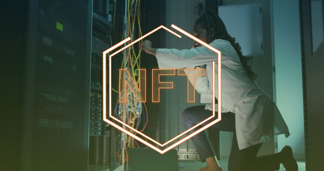 Tech Expert Managing Servers with NFT Overlay Graphics