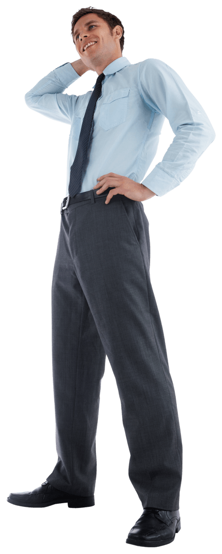 Confident Businessman Thinking, Hand on Head in Transparent Background