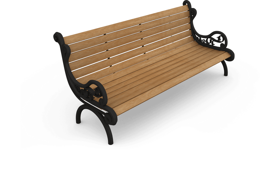 Elegant Wooden Bench on Transparent Background for Outdoor Scenes