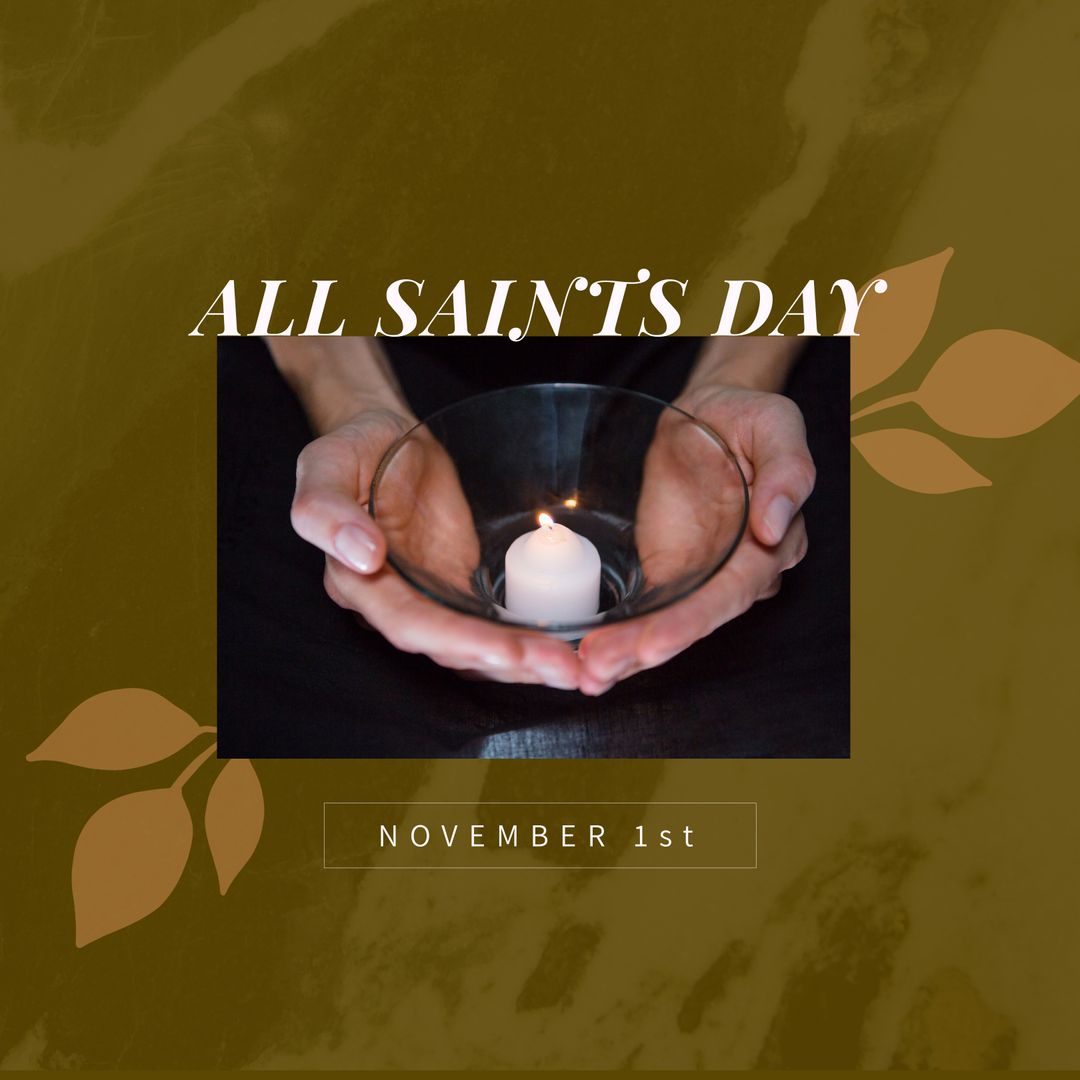 All Saints Day Candle in Hands on Dark Background