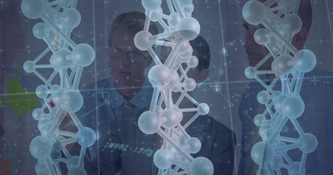 Scientists Analyzing Floating DNA Helices in Innovative Lab Environment