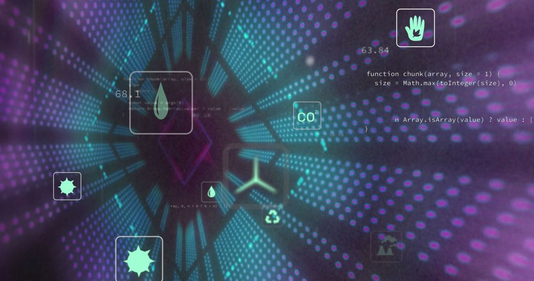 Ecology Icons Over Digital Tunnel Symbolizing Future Technology