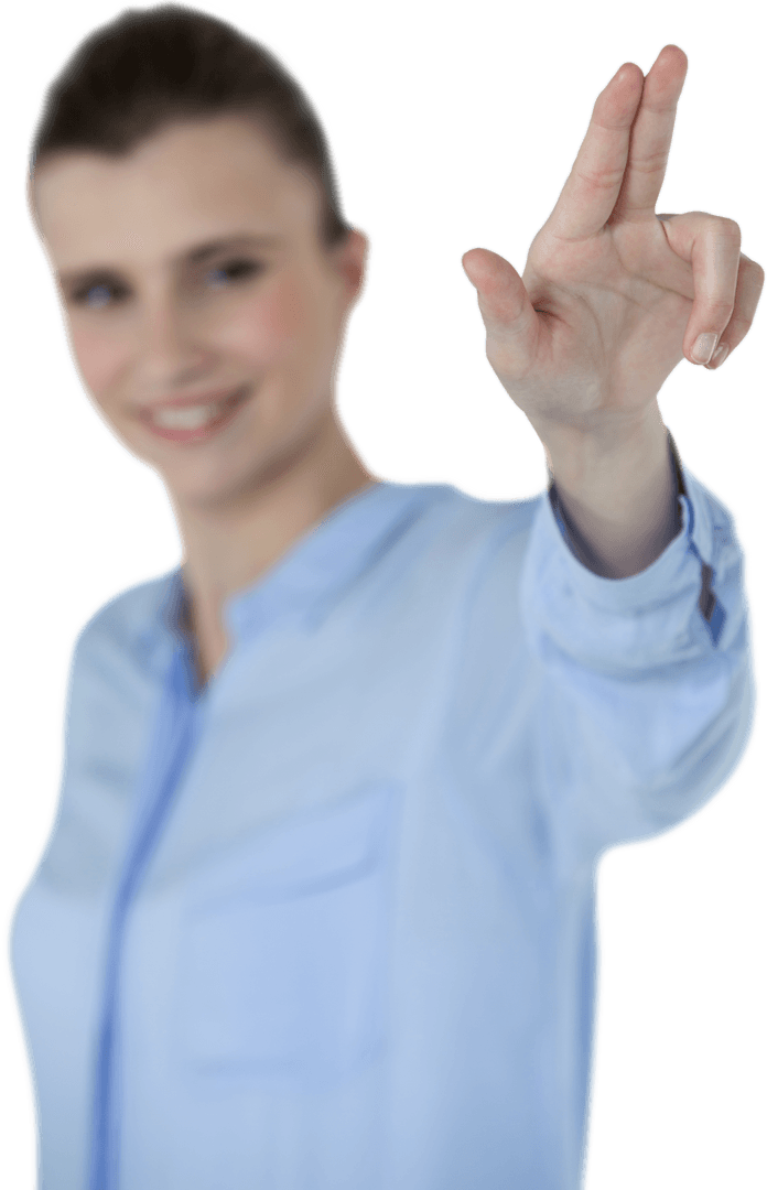 Businesswoman Using Transparent Interface Technology Pointing