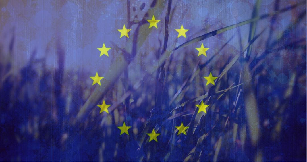 European Union Flag Overlayed on Serene Cornfield Landscape