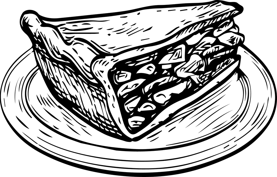 Transparent Hand-Drawn Sketch of Layered Cake Slice on Plate