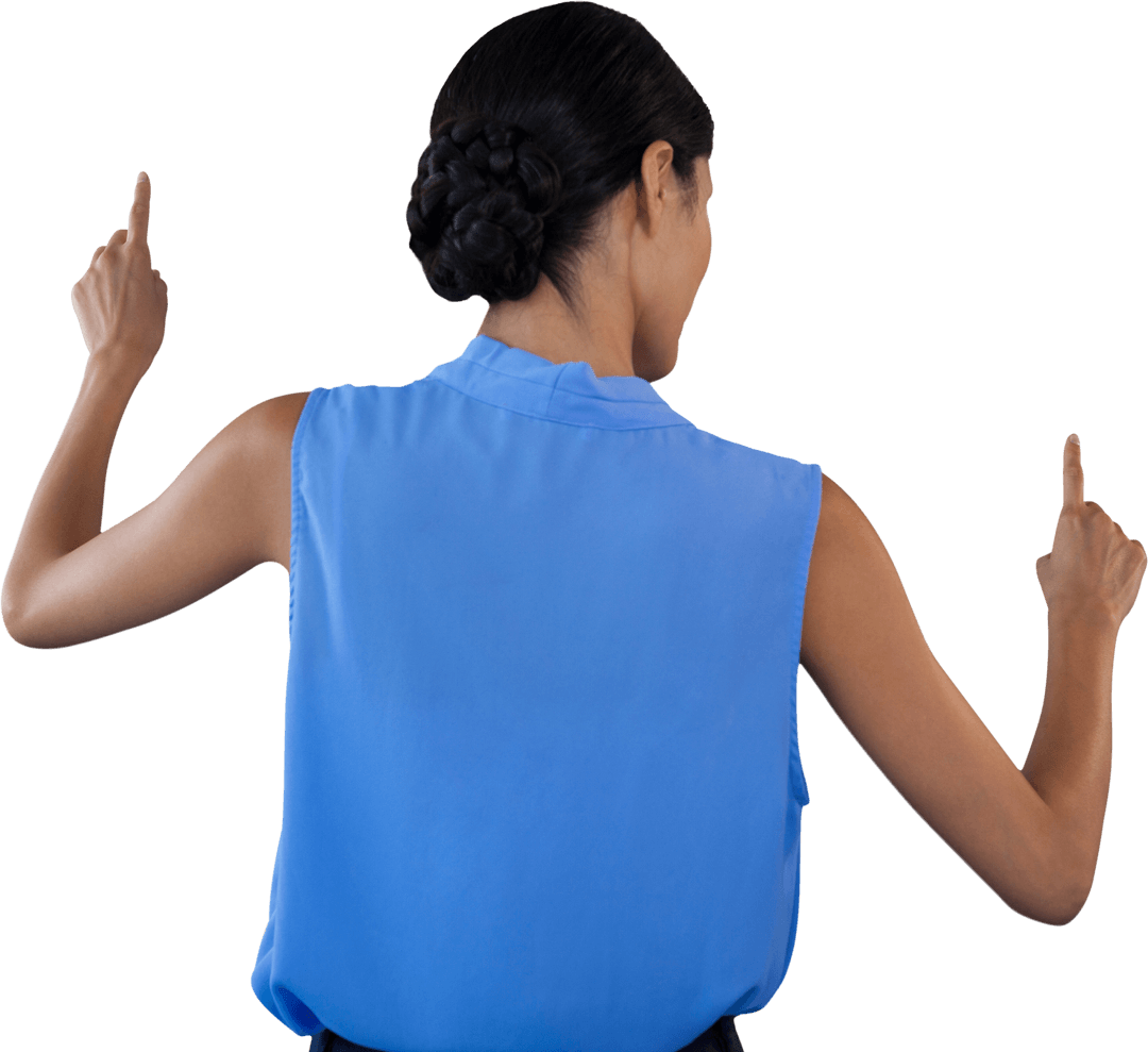 Back View Transparent Interface Interaction by Businesswoman