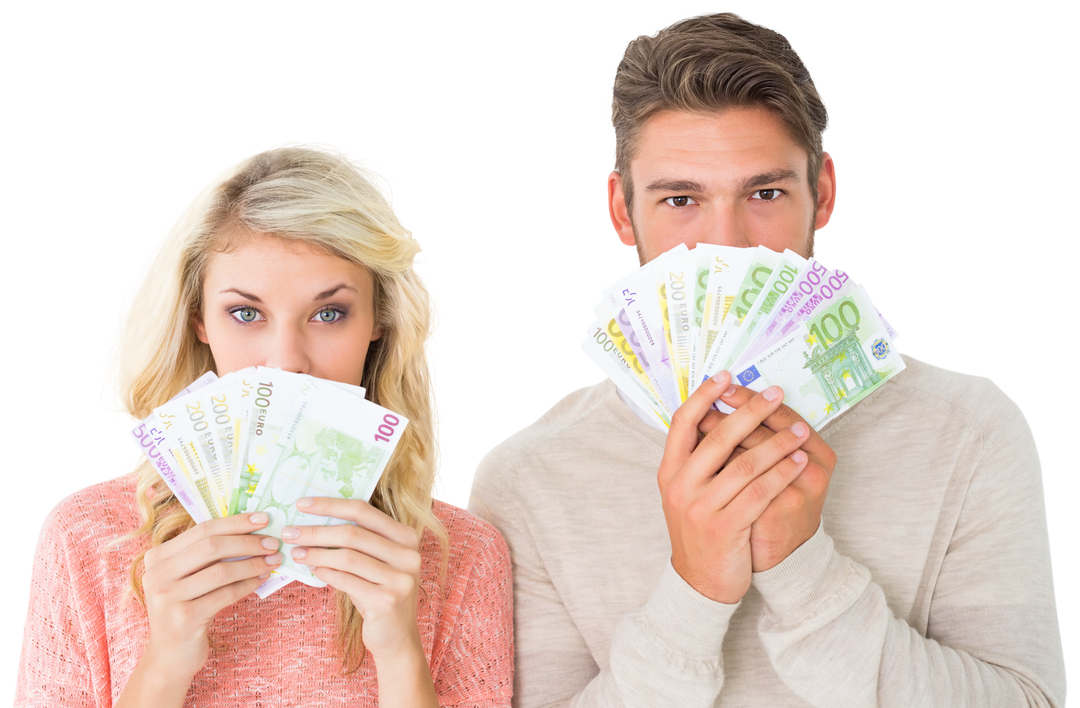 Happy Caucasian Couple Displaying Euro Banknotes Transparent Background - Download Free Stock Images Pikwizard.com