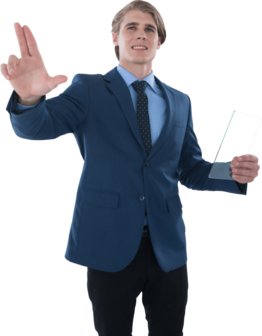 Transparent Businessman Interactive Digital Gesture Interface