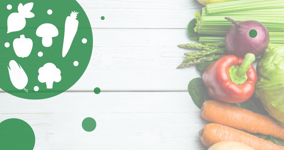 Organic Vegetables and Green Graphic on Rustic Background