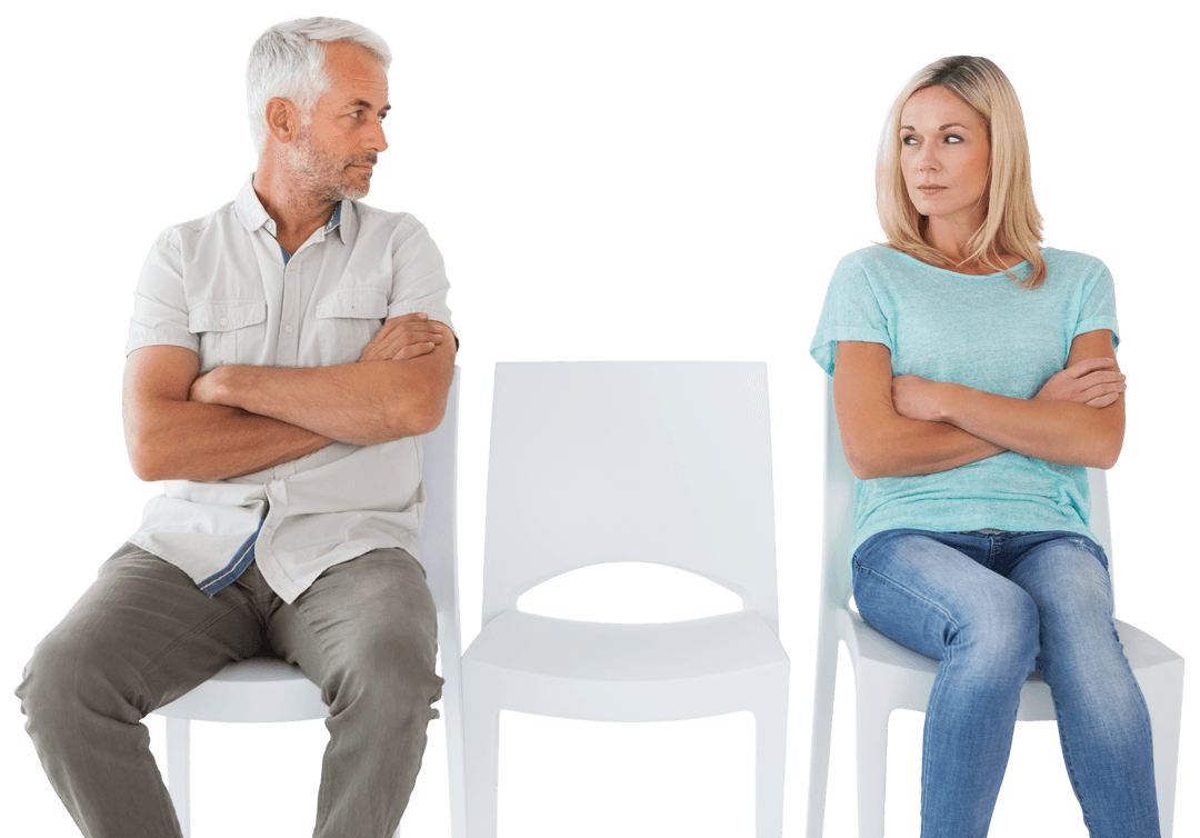 Transparent Argument Unhappy Couple Sitting Apart on Chairs