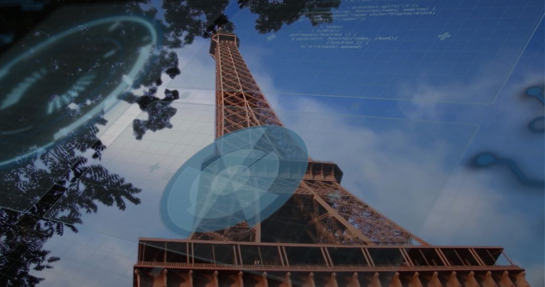 Eiffel Tower Cityscape with Futuristic Digital Interface