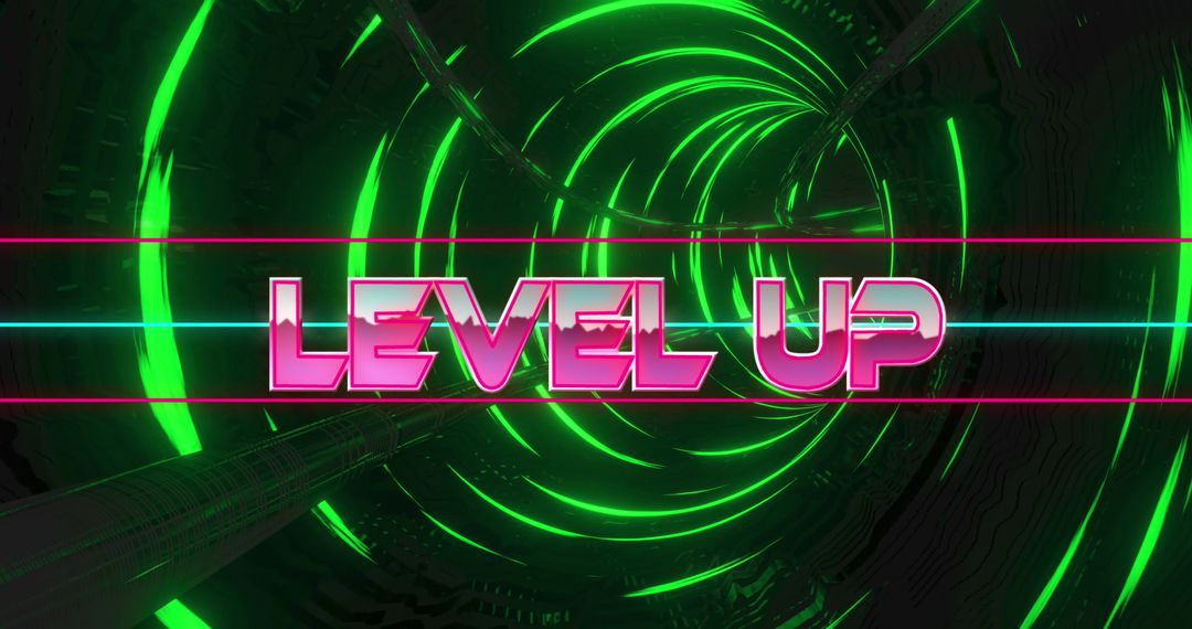 Futuristic 'Level Up' Neon Digital Tunnel