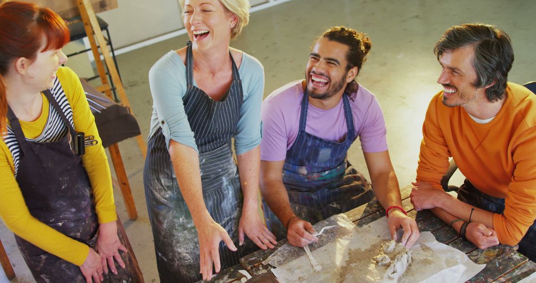 Joyful Group Enjoys Creative Pottery Class Together
