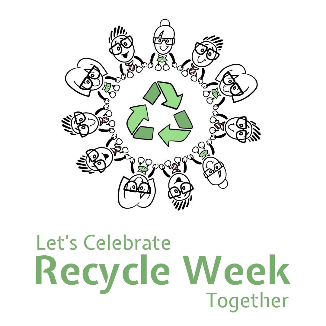 Image of recycle week and cartoon peoples over recycling icon on white background - Download Free Stock Templates Pikwizard.com