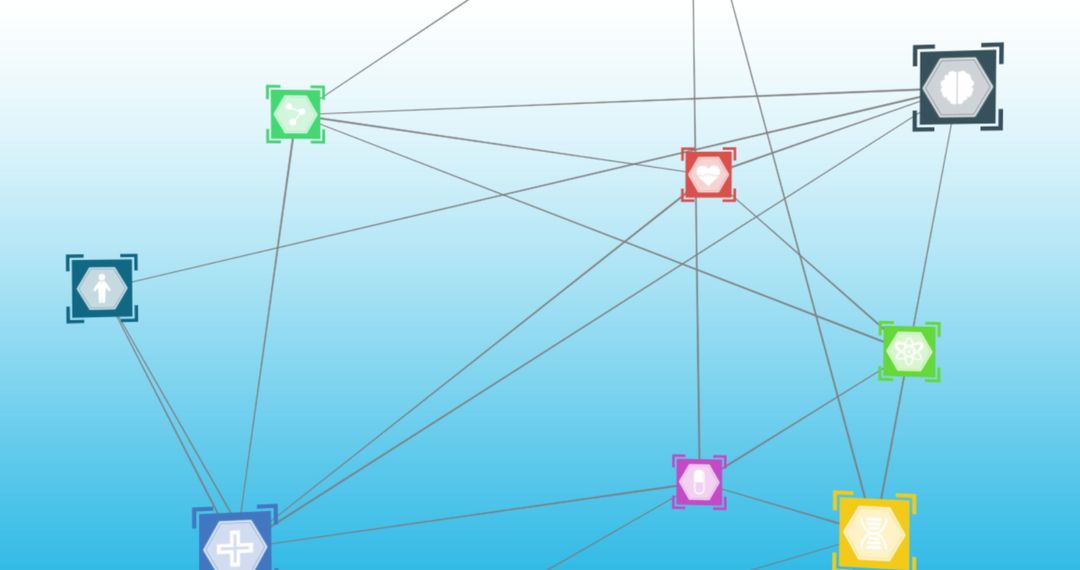 Interconnected Medical Icons Over Digital Blue Background