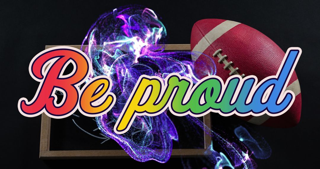 Be Proud Text with Rugby Ball and Dynamic Abstract Design