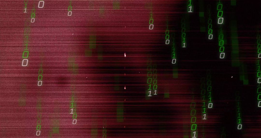Streaming Binary Code Against Red Digital Glitch Background