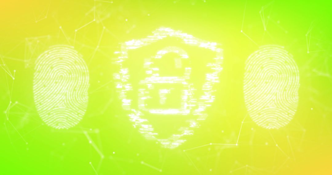 Digital Security Concept with Padlock and Fingerprints on Green Background