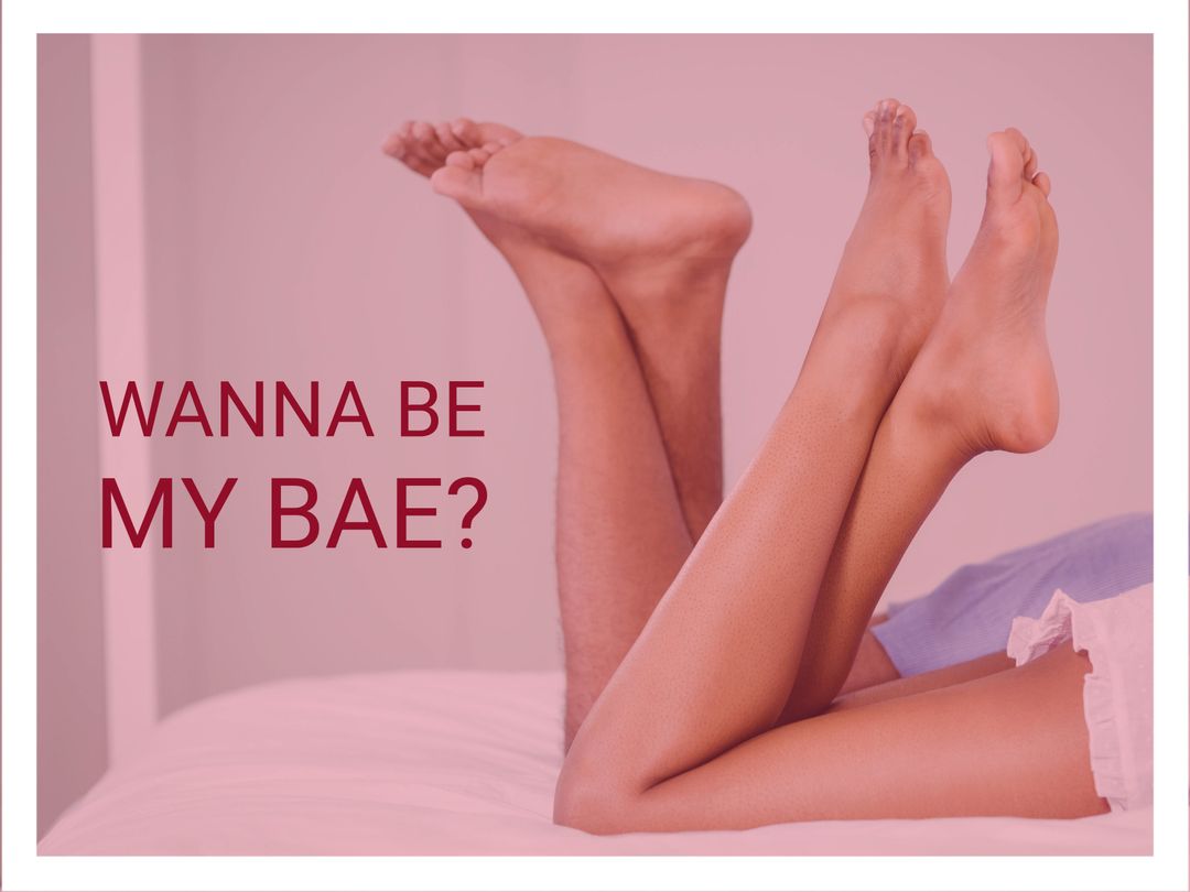 Romantic Invitation with Intertwined Legs on Bed