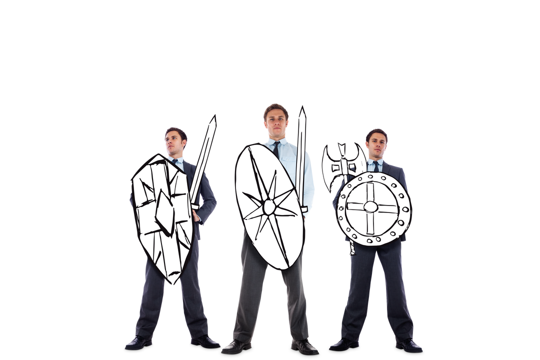 Transparent Businessmen with Conceptual Drawn Weapons, Leadership, Strategy Illustration - Download Free Stock Images Pikwizard.com