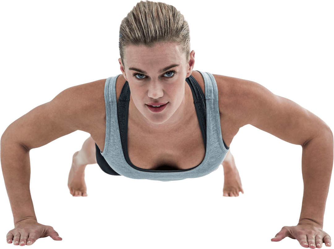 Transparent Fit Woman Performing Push-Ups Workout