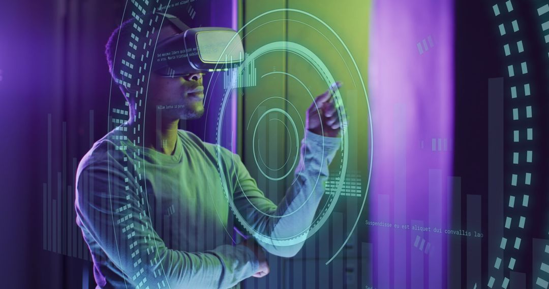 Innovative African American Technician Using VR in Data Center