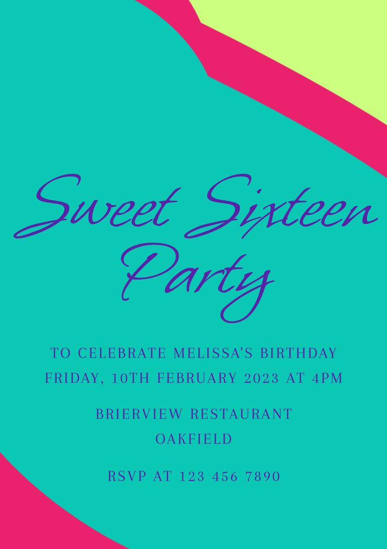 Vibrant Sweet Sixteen Party Invitation with Bold Colors - Download Free Stock Templates Pikwizard.com