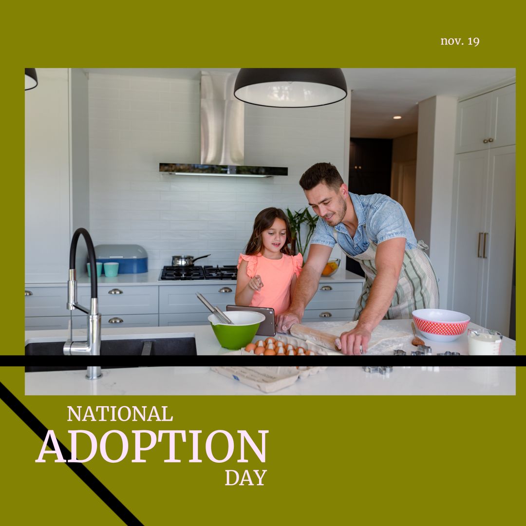 Father Baking with His Daughter in Modern Kitchen on National Adoption Day