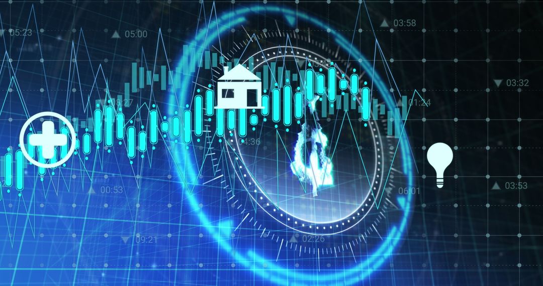 Financial Data Analysis with Bitcoin Symbol on Futuristic Interface