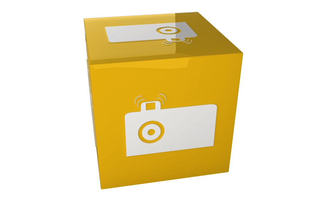 Yellow Cube Illustration With Camera Icon Transparent Background